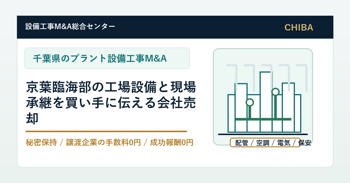 千葉県のプラント・工場設備工事会社M&Aで京葉臨海部の配管、空調、電気設備の承継論点を整理するアイキャッチ