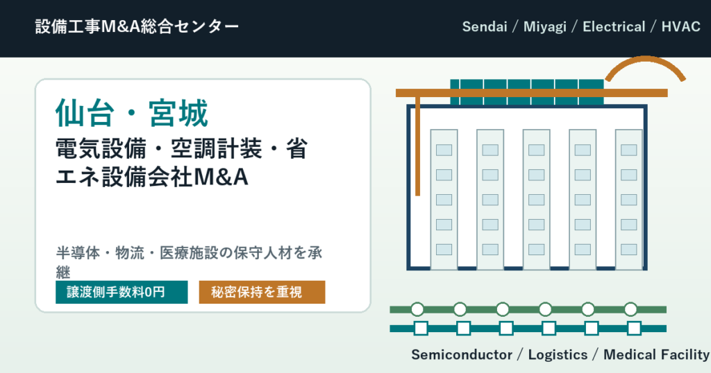 仙台・宮城の半導体・物流・医療施設向け電気設備・空調計装・省エネ設備会社M&Aで東北の保守人材を承継する会社売却