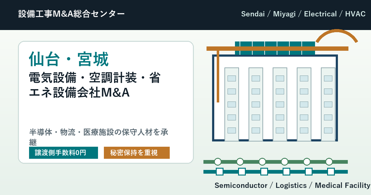 仙台・宮城の半導体・物流・医療施設向け電気設備・空調計装・省エネ設備会社M&Aで東北の保守人材を承継する会社売却