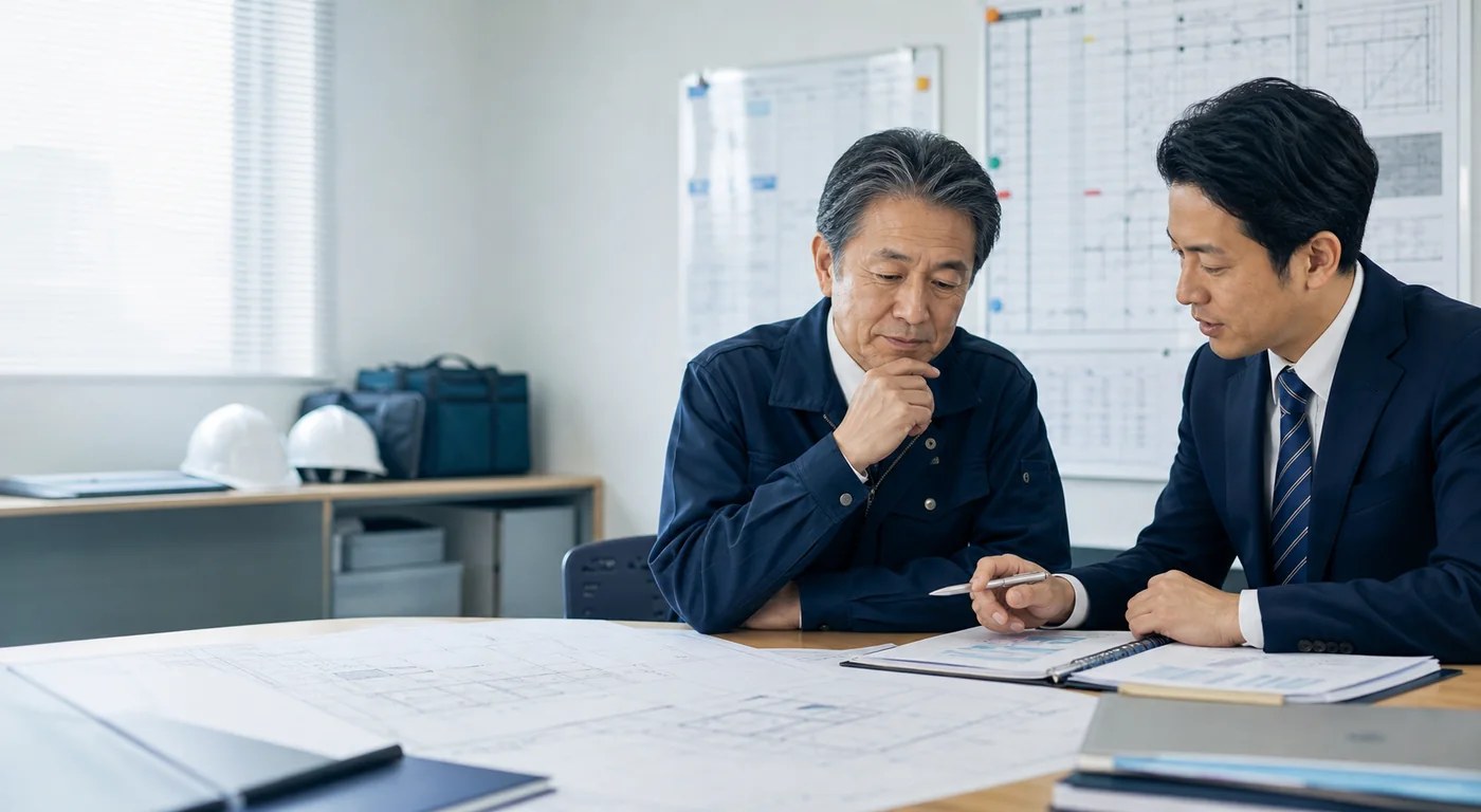 仙台・東北の給排水衛生設備工事会社M&Aで水回り保守と管工事の承継を相談する場面