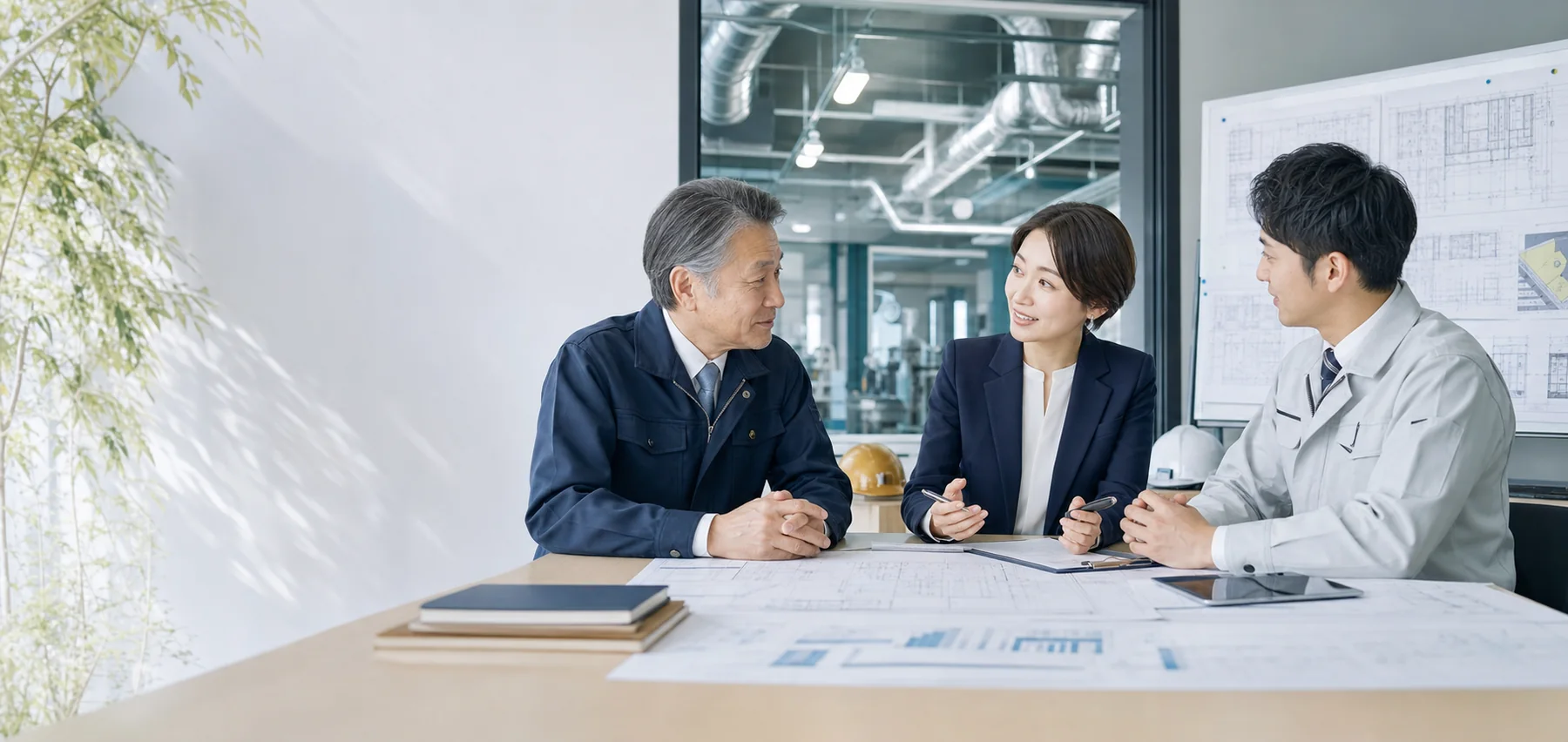 設備工事会社のM&Aについて相談する経営者とアドバイザー