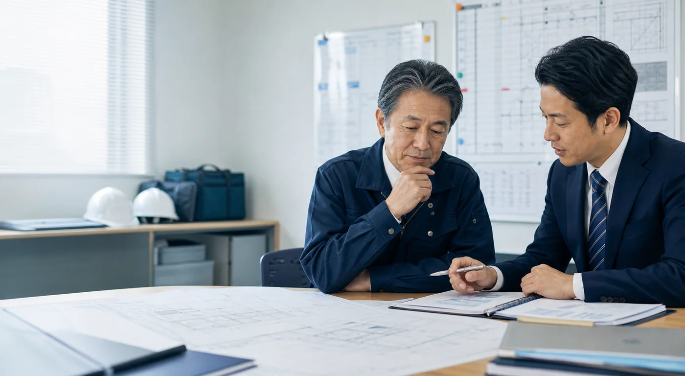 設備工事会社の代表者が事業承継と会社売却について相談する場面