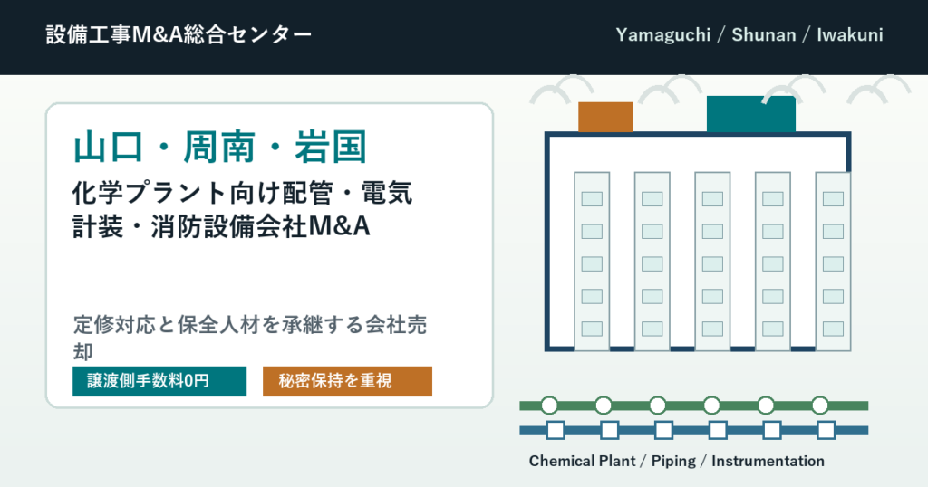 山口・周南・岩国の化学プラント向け配管・電気計装・消防設備会社M&Aで定修対応と保全人材を承継する会社売却