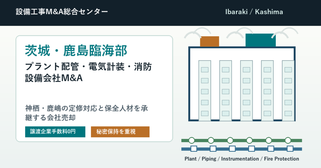 茨城・鹿島臨海部のプラント配管・電気計装・消防設備会社M&Aと会社売却のアイキャッチ